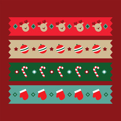 Vector set with Christmas paper tape. Christmas washi tape for decoration.