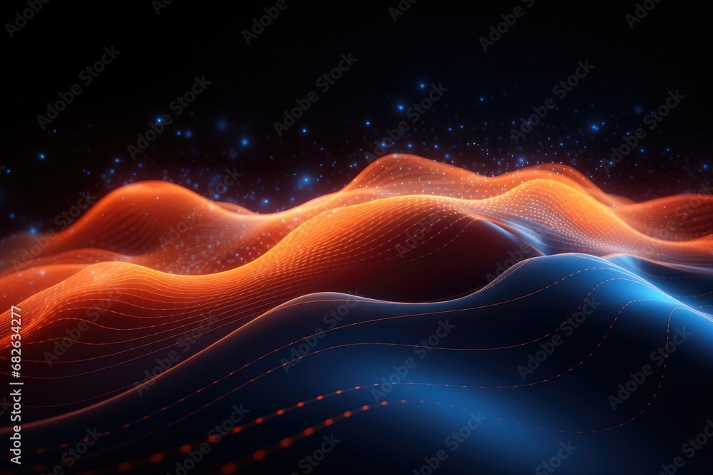 Poster 3d illustration of abstract digital background with flowing particles. futuristic wave design, abstr