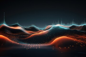 3d rendering of abstract digital landscape with flowing particles on black background, Abstract digital background featuring flowing waves and data points, AI Generated