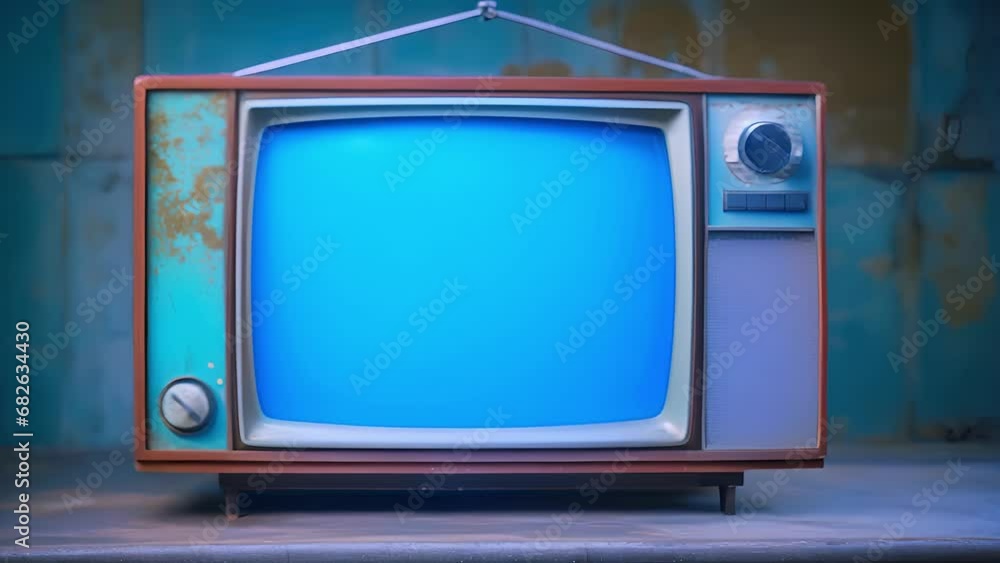 Poster a slightly distorted retro television with an outdated design and a broken off antenna.