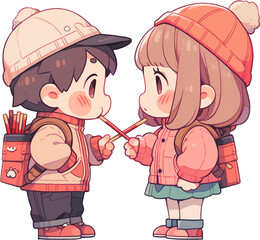 Kids sharing chocolate stick