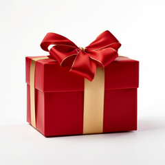 Obraz premium A festive red gift box with a shiny gold ribbon