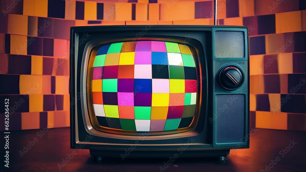 Poster a heavy and round tv from the 80s with multiple ovalshaped s and a tinted color screen.