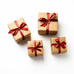 gift boxes with red ribbons isolated on a white background