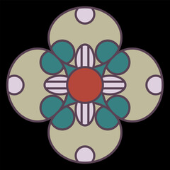 Floral design. Gothic medieval geometrical ornament. Four petal cross shape flower.