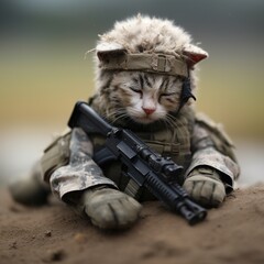 Obraz na płótnie Canvas sad cat at war zone 3D