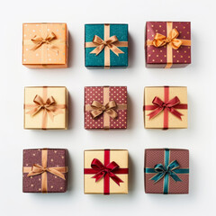 gift boxes arranged in a grid isolated on a white background