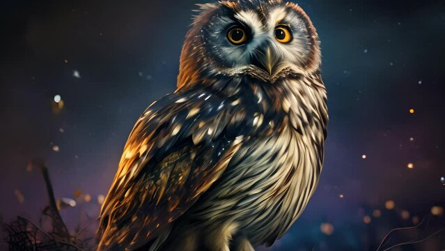 A curious owl hooting softly in the night sky. .
