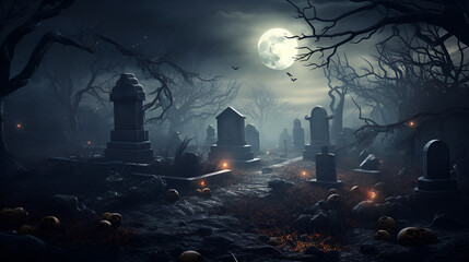 Cemetery Night Spooky and Mysterious Background Perfect for Halloween Horror or Fantasy Themes
