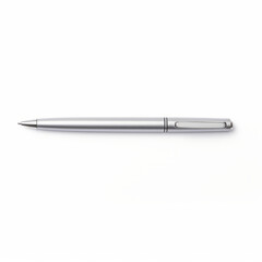 a silver ballpoint pen isolated on a white background