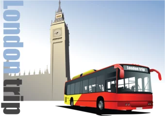 Foto op Canvas London trip poster with red bus image . Vector 3d illustration © Leo
