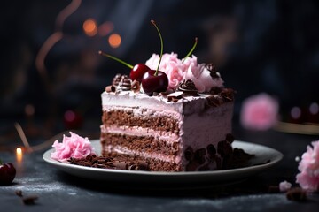 Photo front view of delicious cake with copy space, generative ai