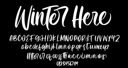 winter here font handwritten vector lettering. typography. Motivational quote. Calligraphy postcard poster graphic design lettering element