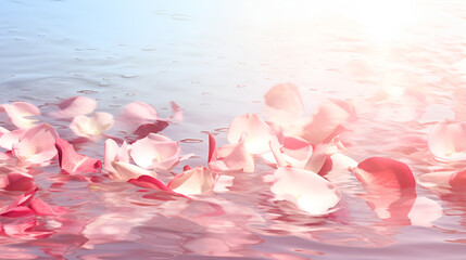 Roses floating in the water with a blue sky in the background,Roses Adrift Serene Seaside Bloom