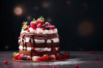 Photo front view of delicious cake with copy space, generative ai