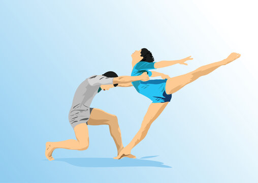 Modern ballet dancers. Colored 3d illustration