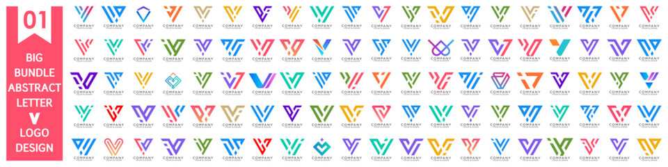 collection abstract letter V logo design. modern logotype V design with colorful. vector illustration