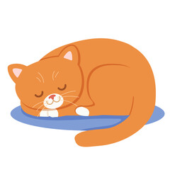 Cute red cat sleeping. Kitty asleep. Kitten relaxing. Flat vector cartoon illustration isolated on white background
