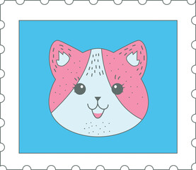 Digital png illustration of post stamp with cat on transparent background