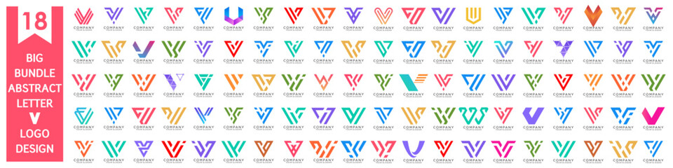 collection abstract letter V logo design. modern logotype V design with colorful. vector illustration