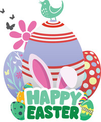 Fototapeta premium Digital png illustration of easter eggs and happy easter text on transparent background