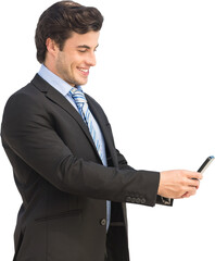 Digital png photo of caucasian businessman using smartphone on transparent background