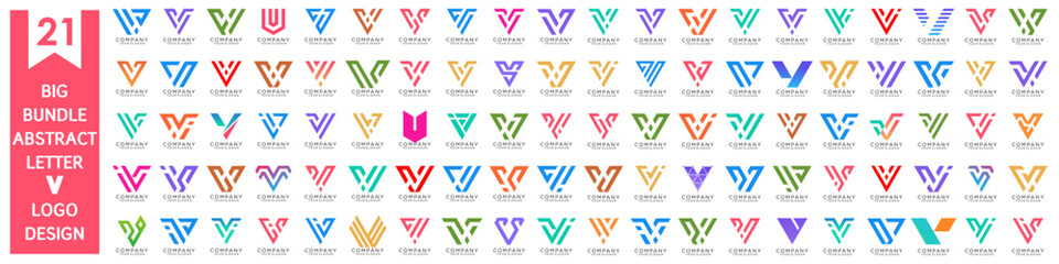 Fototapeta na wymiar collection abstract letter V logo design. modern logotype V design with colorful. vector illustration