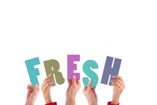 Digital png illustration of hands holding fresh text on transparent background