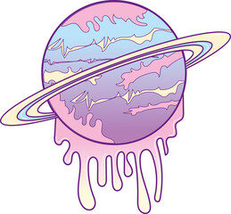 Digital png illustration of melting planet on transparent background
