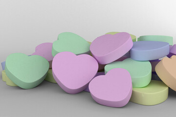 Digital png illustration of stack of colourful 3d hearts on transparent background