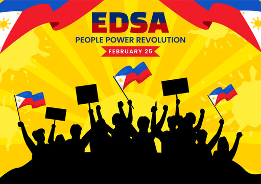 Edsa People Power Revolution Anniversary of Philippine Vector Illustration on February 25 with Philippines Flag in Holiday Flat Cartoon Background