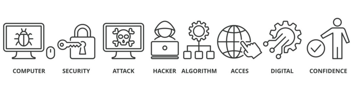 Data breach banner web icon vector illustration concept with icon of computer, security, attack, hacker, algorithm, access, digital and confidence