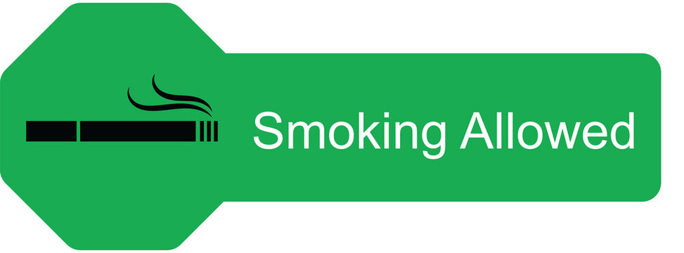 Digital png illustration of green tag with cigarette, smoking allowed text on transparent background