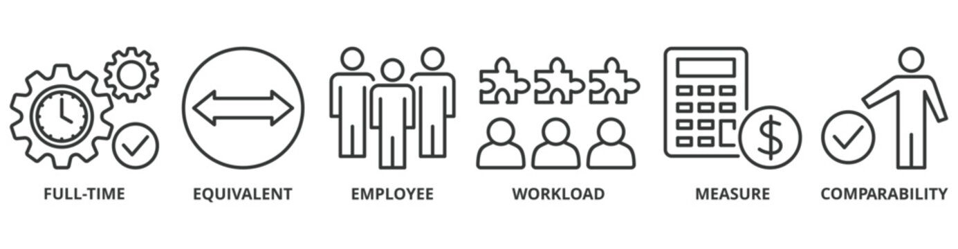 FTE banner web icon vector illustration concept of full time equivalent with icon of full-time, equivalent, employee, workload, measure and comparability