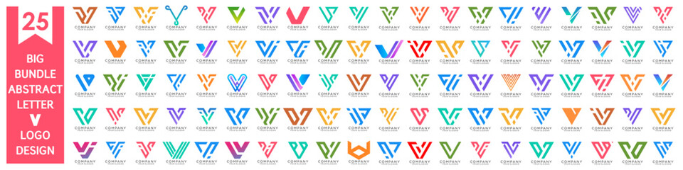 collection abstract letter V logo design. modern logotype V design with colorful. vector illustration