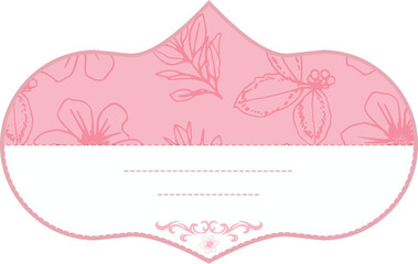 Digital png illustration of pink badge with flowers and copy space on transparent background
