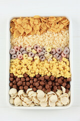 Various Breakfast Cereal in a Tray