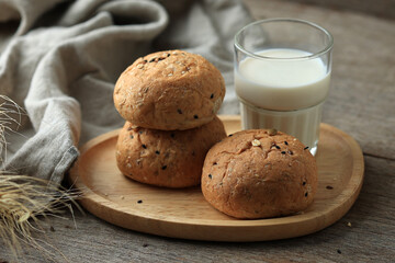 Healthy Bun with Various Seed and Milk