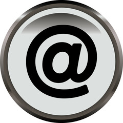 Digital png illustration of black at sign in silver circle on transparent background