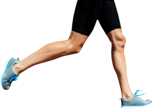 Digital png photo of legs of caucasian male runner on transparent background