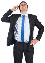 Digital png photo of waiting caucasian businessman scratching head on transparent background
