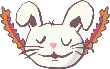 Fototapeta premium Digital png illustration of smiley beige rabbit with closed eyes on transparent background