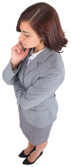 Digital png photo of focused caucasian businesswoman looking down on transparent background