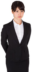 Digital png photo of serious asian businesswoman looking ahead on transparent background