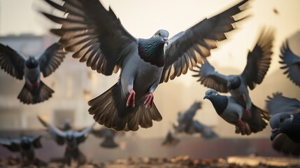 an image of a group of Pigeons in flight, captured in a moment of graceful motion