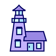 Vector illustration of lighthouse building, single icon in color style 