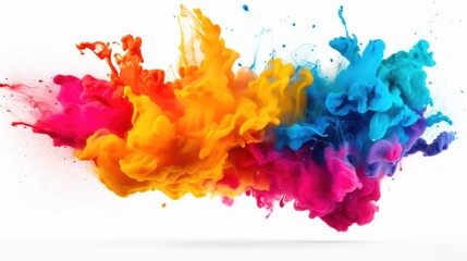 Paint Holi, colorful rainbow Holi paint splashes on isolated white background, explosion of colored powder. abstract background.