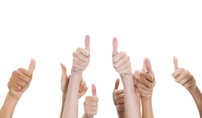 Digital png photo of hands with thumbs up on transparent background
