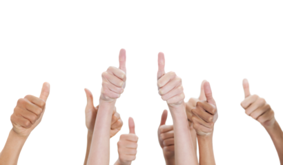 Digital png photo of hands with thumbs up on transparent background