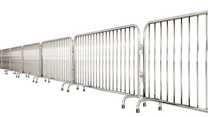 A PNG image displays a crowd control metal barrier with a transparent background. - obrazy, fototapety, plakaty